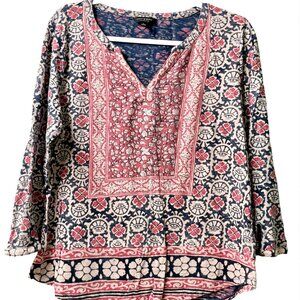 LUCKY BRAND Bohemian Womens V Neck Blouse Top Size L